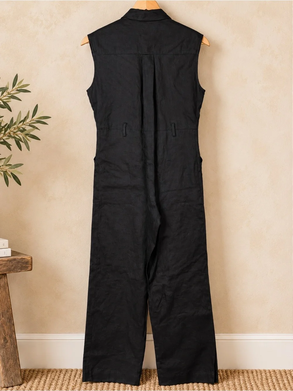 MNG Mango Black Linen Utility Ankle Jumpsuit Relaxed Fit Sleeveless NWT XS